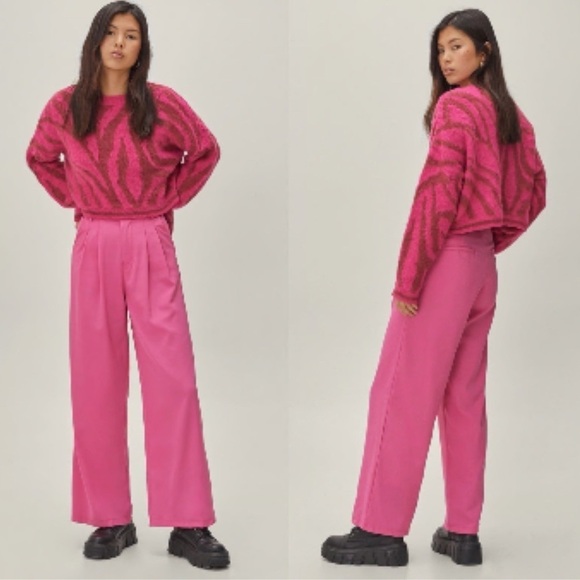 Nasty Gal Pants - Nasty Gal Elegant High-Waist Pink Wide-Leg Women's Pants